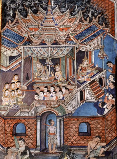 (detail) Murals of Viharn Laikam Portraying the Sang Thong Tales by Thai School