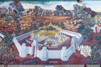 Mural depicting scenes from the Ramayana at Wat Phra Kaeo, the Royal Grand Palace, Bangkok, Thailand by Thai School