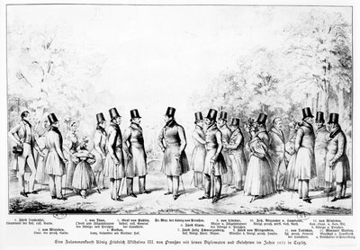 King Friedrich Wilhelm III of Prussia meeting with diplomats, soldiers and learned men at the Spa town of Teplitz in 1833 by Theodor Hosemann