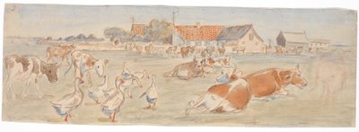 Cows and Geese at Nyværk on Saltholm (sketch for decoration of punch bowl) by Theodor Philipsen