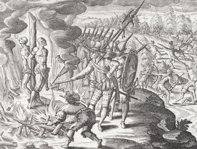 Execution of Two Payagua Indians Accused of Killing Juan de Ayolas by Theodor de (after) Bry