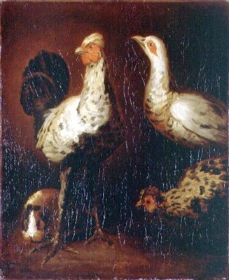 A cock, two hens and a guinea pig by Theodore Gericault