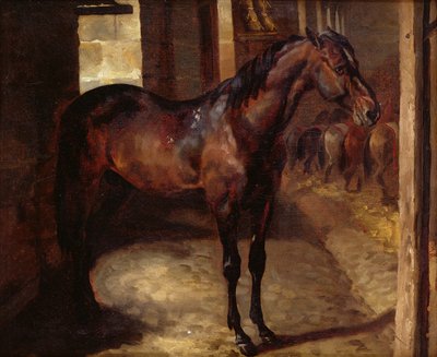 Dark Bay Horse in the Stable by Theodore Gericault