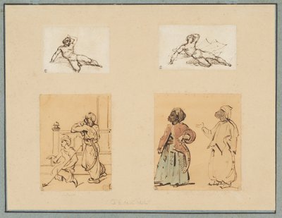 Four Drawings: Two Reclining Male Nudes and Two Studies of Ottoman Figures by Theodore Gericault
