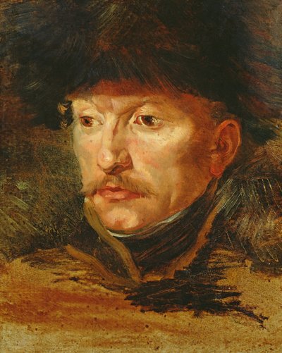 Head of a horseman (portrait of Lieutenant Dieudonne) by Theodore Gericault
