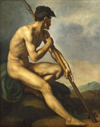 Nude Warrior with a Spear, c. 1816 by Theodore Gericault