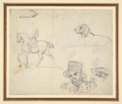 Page of Sketches (Equestrian, Dog, Soldier
