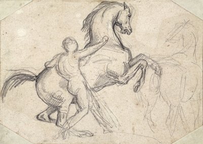 Rearing Stallion Held by a Nude Man by Theodore Gericault