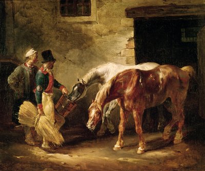 Two Post Horses at the Door of a Stable by Theodore Gericault