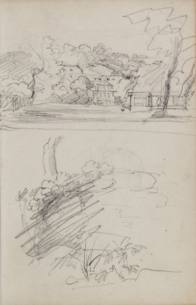 View of a Country House and Studies of Bushes and Foliage by Theodore Gericault