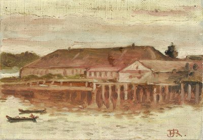 Trading Post and Wharf Buildings, Sitka, Evening by Theodore J. Richardson