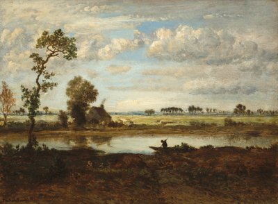 Landscape with Boatman by Theodore Rousseau