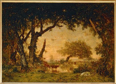 Exit from the Forest at Fontainebleau, Sunset by Theodore Rousseau