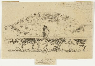 Jupiter and Alcmene and Nymphs and Satyrs on a Frieze Medallion, Study for Decoration of a Frame by Theodore Roussel