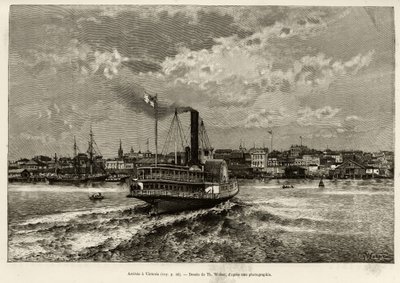 Arrival in Victoria, Canada. Engraving by Th.Weber, to illustrate the story 