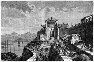 View of the Shanghai Gate on the Huangpu River, China in the Years 1870-1880. Engraving after a Drawing by Weber, in Le Tour du Monde, Nouveau Journal des Voyages, Edited by Edouard Charton, Paris by Theodore Weber