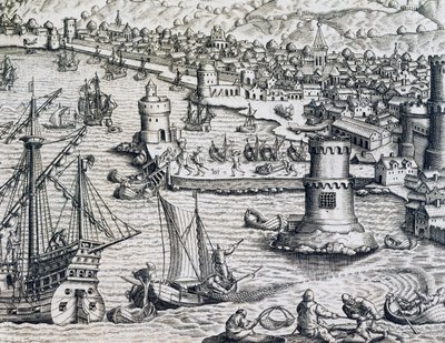 Arrival of Girolamo Benzoni in Port of La Palma, from Historia Americae by Theodore de Bry
