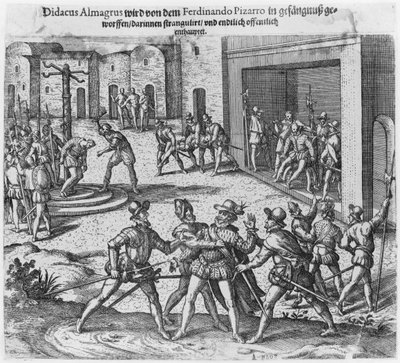 Capture, trial and execution of Diego de Almagro by order of Francisco Pizarro by Theodore de Bry