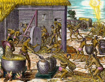History of America: Collecting sugar cane and making sugar by Theodore de Bry