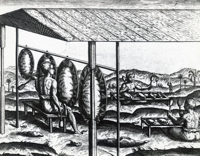 Javanese musical instruments, engraving by Theodore de Bry