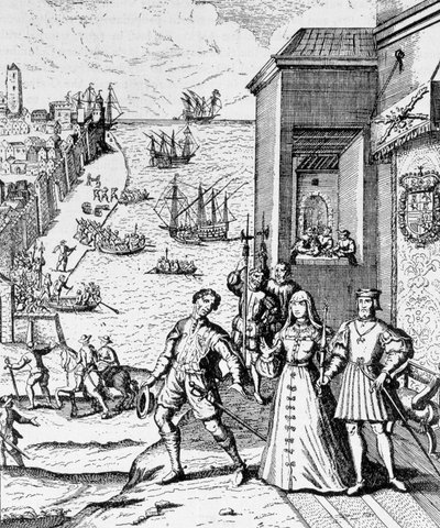 Parting of Columbus with Ferdinand and Isabella, from 
