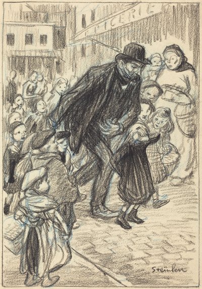 A Man on a City Street, Surrounded by Children (A Father) by Théophile Alexandre Steinlen
