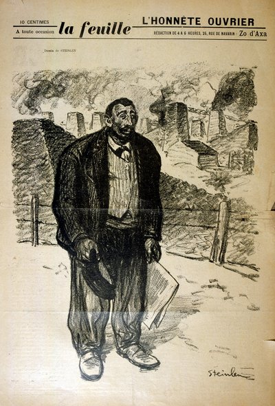 Drawing of a Poor Factory Worker Against an Industrial Landscape by Théophile Alexandre Steinlen