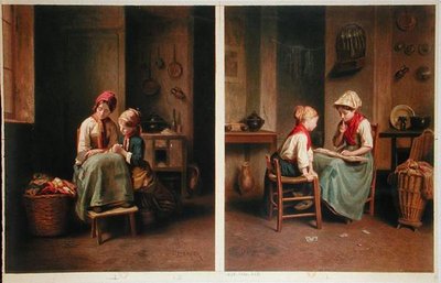 The Lesson and The Card Game, printed in 1858 by Theophile Emmanuel (after) Duverger