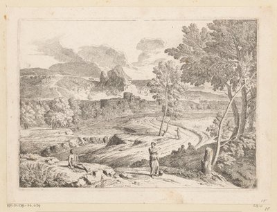 Arcadian Landscape with Figures Along a Path by a Stream by Théodore