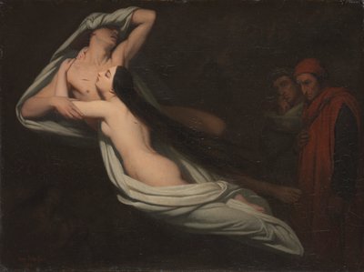 Dante and Virgil Meeting the Shades of Francesca da Rimini and Paolo by Théodore Caruelle d