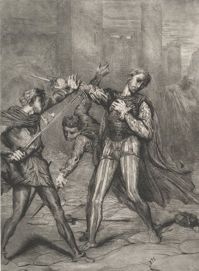 Villain, thou diest: plate 10 from Othello Act 5, Scene 1, etched 1844, reprinted 1900 by Théodore Chassériau