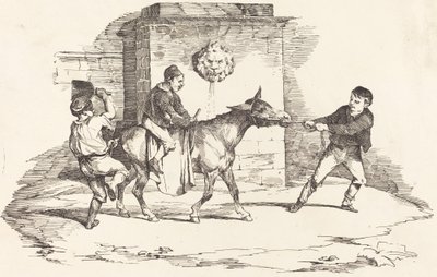 Three Children Playing with a Donkey by Théodore Gericault and Nicolas Toussaint Charlet
