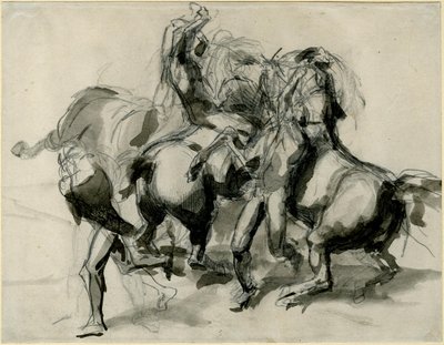 Sketch of a Fight with Horses and Men by Theodore Gericault