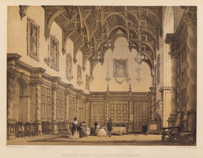 Burleigh Great Hall, Northamptonshire by Thomas (after) Allom