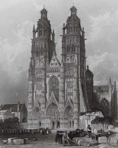 Exterior of the Cathedral of St Gatien, Tours by Thomas (after) Allom