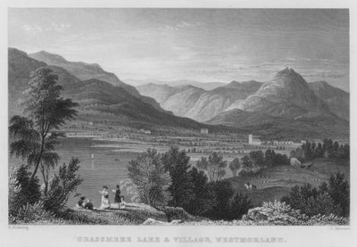 Grassmere Lake and Village, Westmorland by Thomas (after) Allom