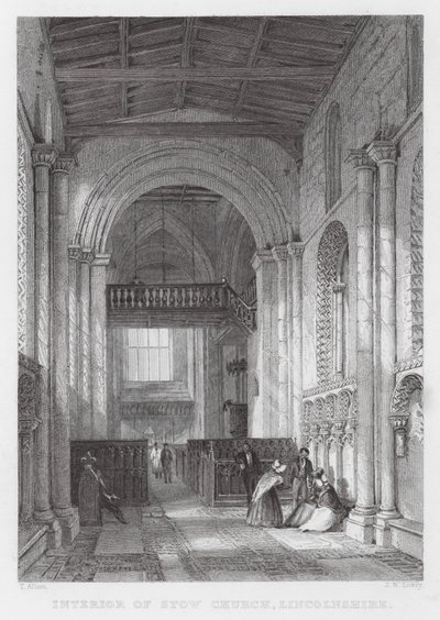 Interior of Stow Church, Lincolnshire by Thomas (after) Allom