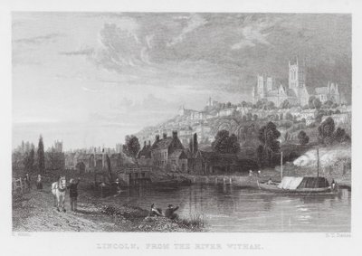 Lincoln, from the River Witham (engraving) by Thomas (after) Allom