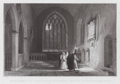 Monument to Lord Byron, Hucknall Church, Nottinghamshire (engraving) by Thomas (after) Allom