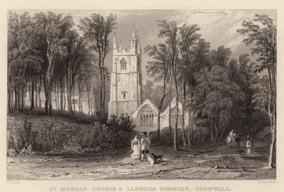 St Mawgan Church and Lanhern Nunnery, Cornwall by Thomas (after) Allom