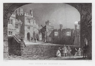 The Court of Haddon Hall (engraving) by Thomas (after) Allom