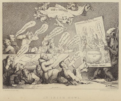 An Irish Howl: meeting of the National Convention of United Irishmen being shown the horrors of republicanism exemplified by the French Revolution by Thomas (after) Rowlandson