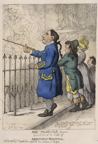 John Rosedale, sailor, visitor guide to Greenwich Hospital lobby by Thomas (after) Rowlandson