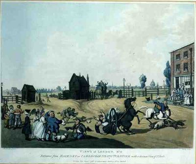 Views of London, No. 6: Entrance from Hackney or Cambridge Heath Turnpike with a Distant View of St. Paul