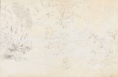A study in graphite of the bridge and trees from the west by Thomas Baxter