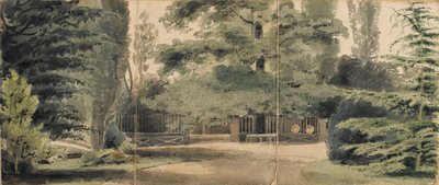 Paths and a fence beneath trees in the grounds at Merton by Thomas Baxter