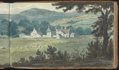 Album of Landscape and Figure Studies: Rural Landscape Scene with Farm and Grazing Sheep by Thomas Bradshaw