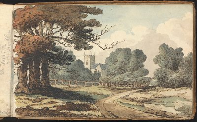 Album of Landscape and Figure Studies: Rural Scene with Church by Thomas Bradshaw