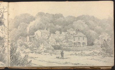 Album of Landscape and Figure Studies: Rural Scene with Houses and a Hunter and His Dog by Thomas Bradshaw