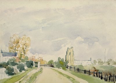 Suffolk Landscape, a Wide Road with a Small House, a Church and Trees by Thomas Churchyard